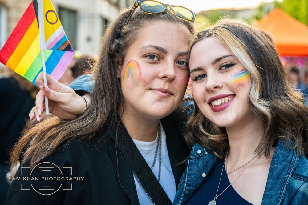 Two friends at Pride evening with facepaint Sam Khan photography