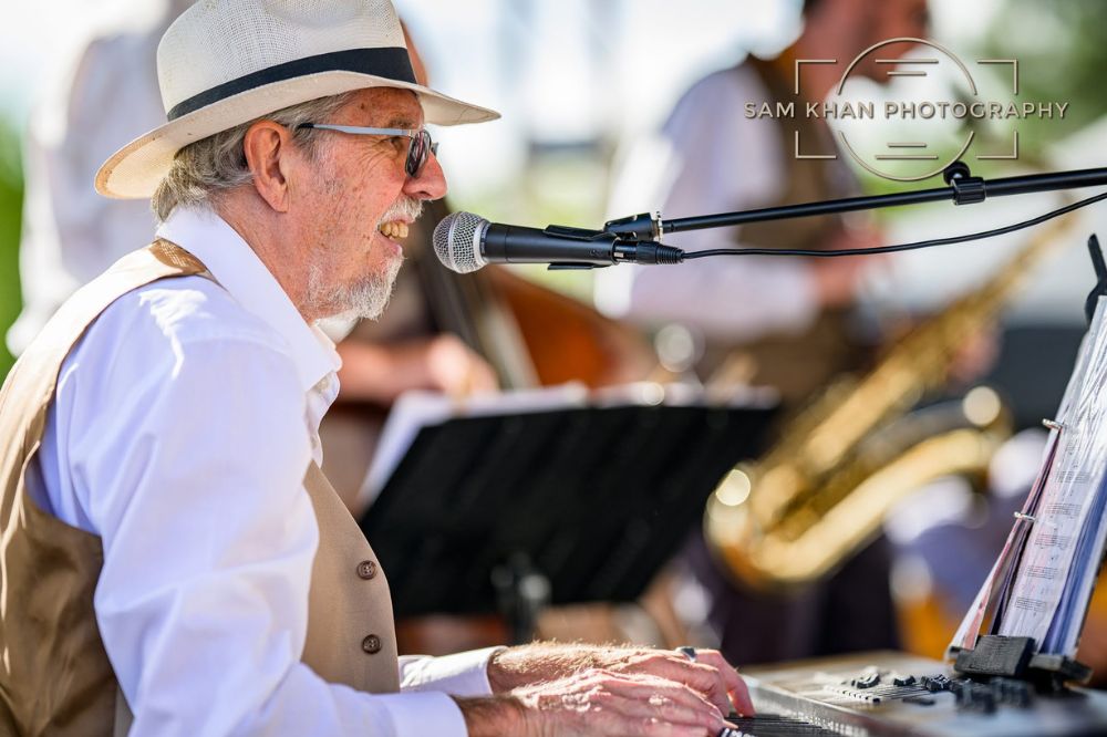 Singer and keyboard player performing