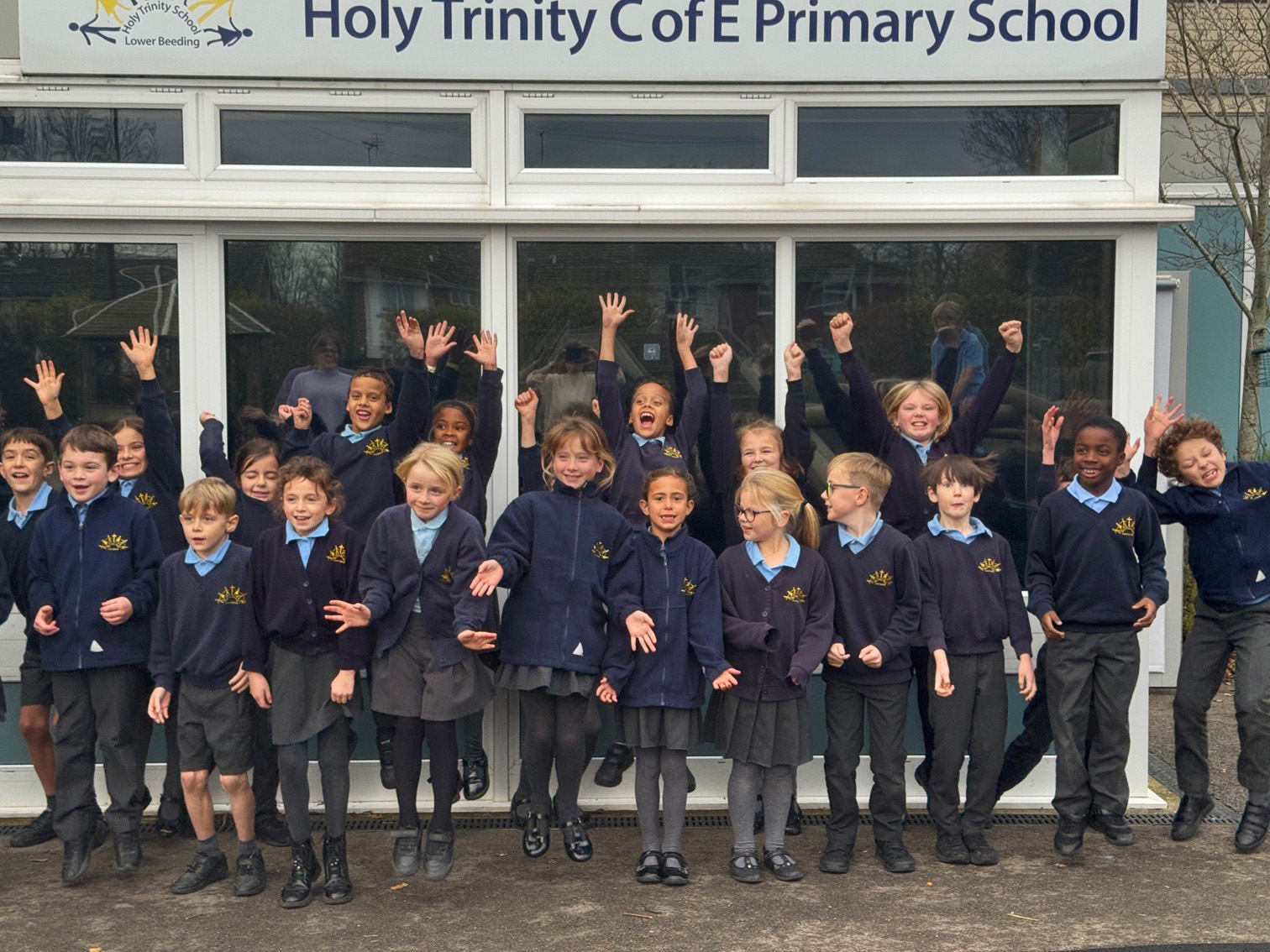 Holy Trinity School Lower Beeding celebrate the funding they have received