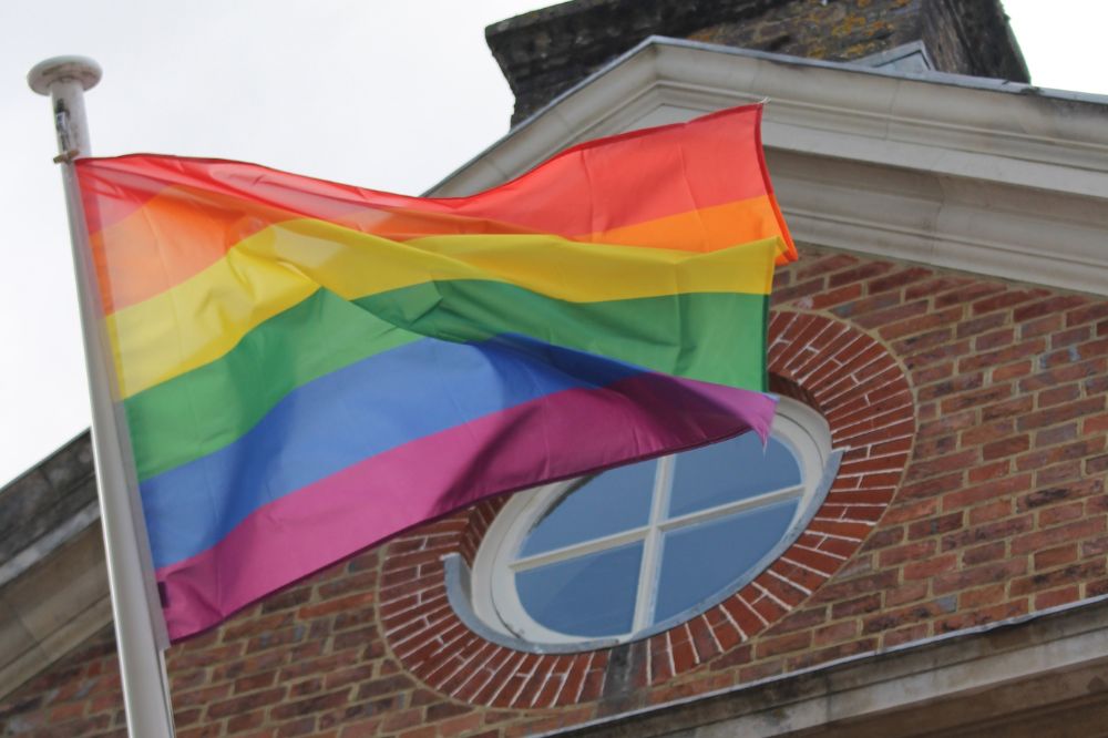 Gay Pride flag flying at Park House, Horsham 