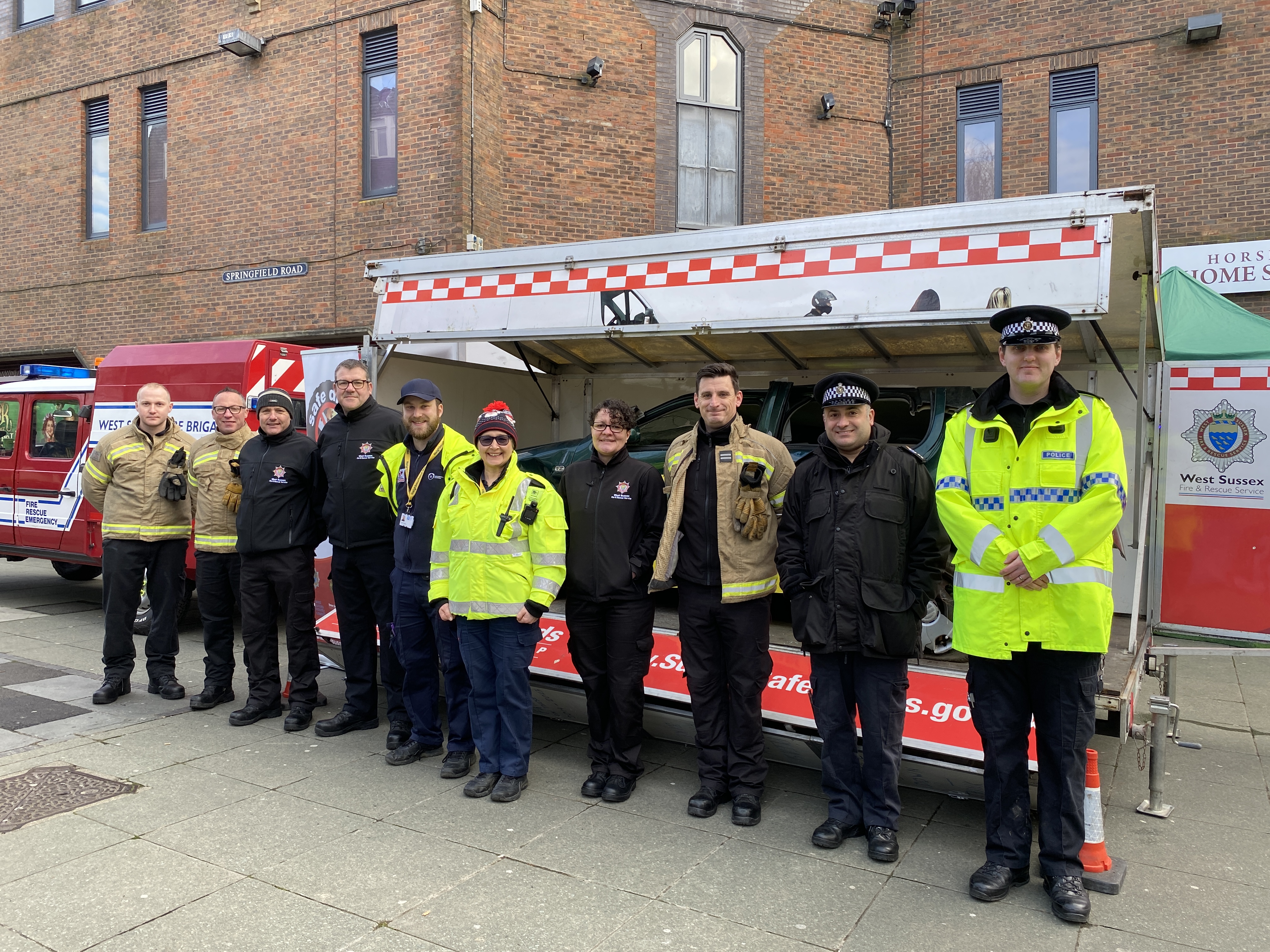 Horsham Town Wardens, along with representatives from West Sussex Fire and Rescue Service and Sussex Police at the event. 