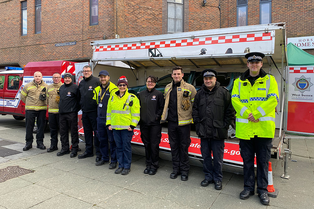 Horsham Town Wardens, along with representatives from West Sussex Fire and Rescue Service and Sussex Police at the event. 