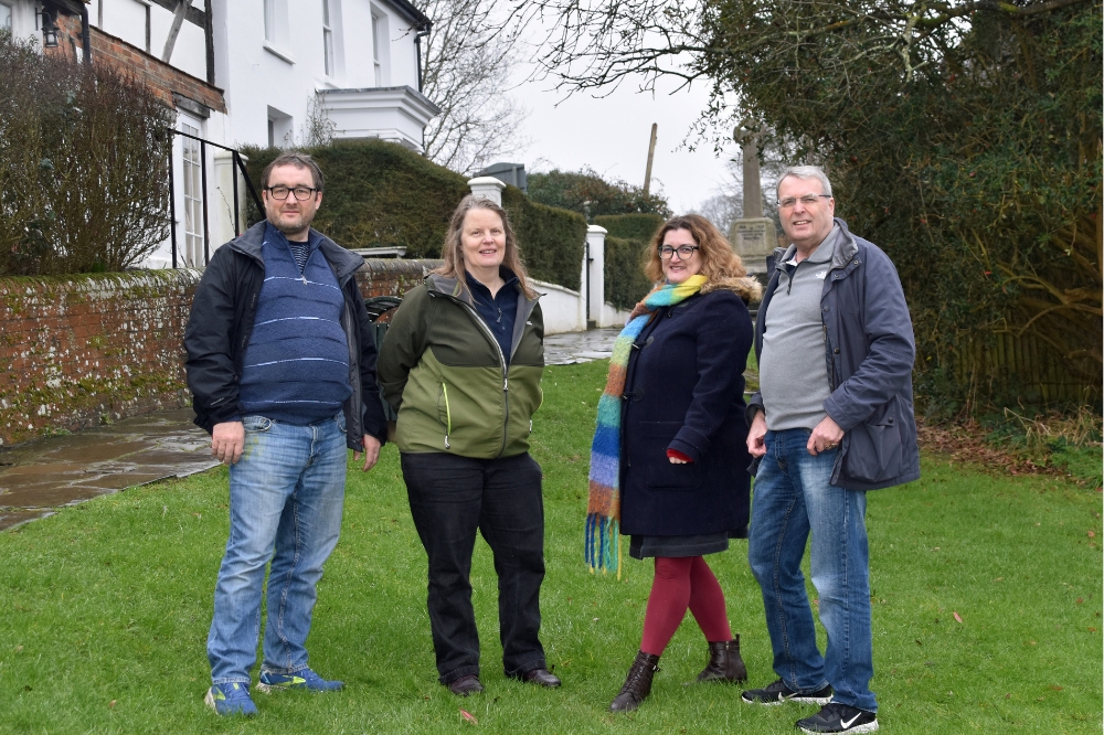 Ward Members for Billingshurst Cllr John Trollope, Cllr Samantha Bateman and Cllr Mark Baynham stood with Horsham District Council Cabinet Member for Planning and Infrastructure Cllr Ruth Fletcher in Billingshurst with the War memorial in the background.